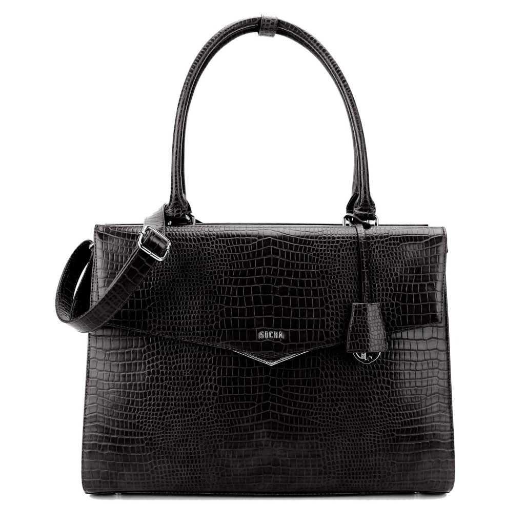 Aktentasche groß Kroko für Damen schwarze designertasche von socha 15.6 zoll