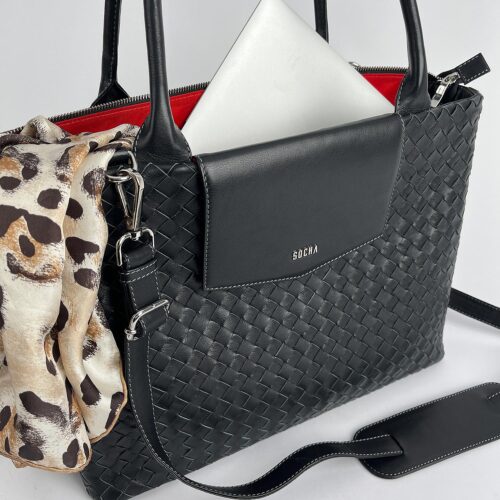 luxus ledertasche geflochten von socha schwarz 15 zoll