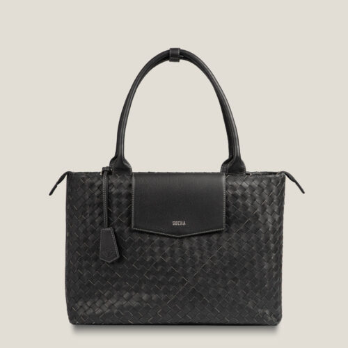 luxus ledertasche mit laptopfach 15 zoll geflochten - schwarz von socha
