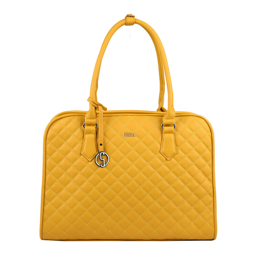 elegante gesteppte laptoptasche in sonnengelb 15 zoll für damen von socha