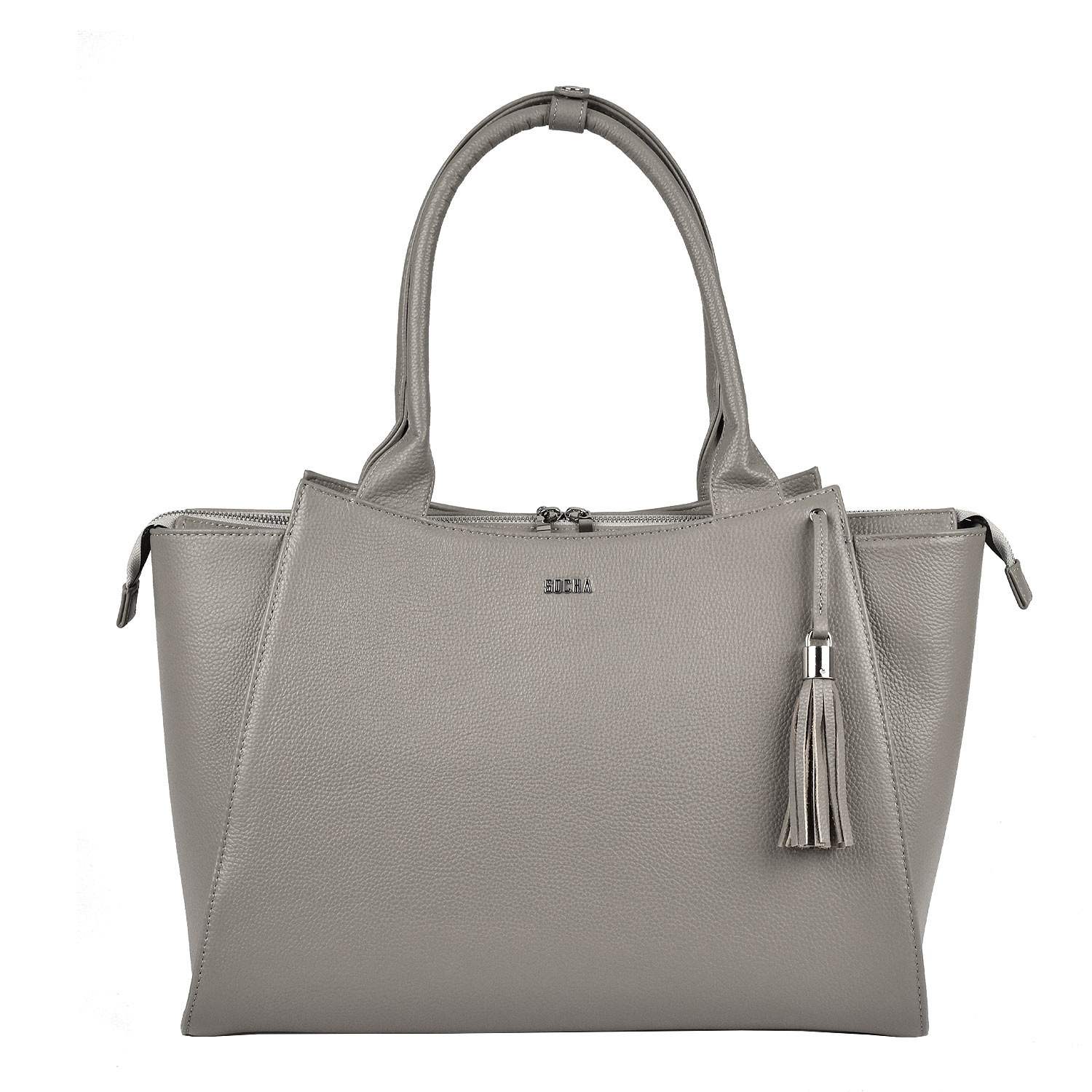 SOCHA Businesstasche Damen 15 bis 17,3 Zoll Leder grau mit Vollausstattung, zwei Laptopfächer – Diamond Caddy Grey