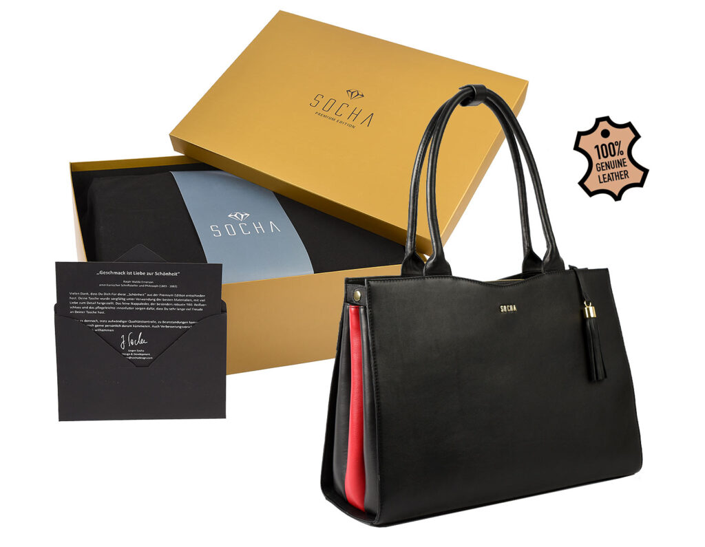 luxus geschenkset laptoptasche leder schwarz socha