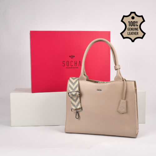 elegante ledertasche in beige. 14 zoll von socha